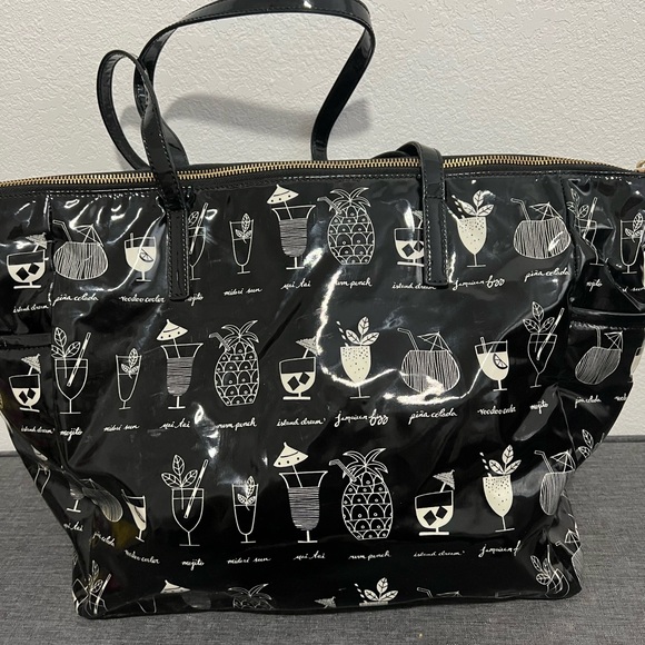 Kate Spade Black Cocktail Print Large Tote Bag - Picture 2 of 7